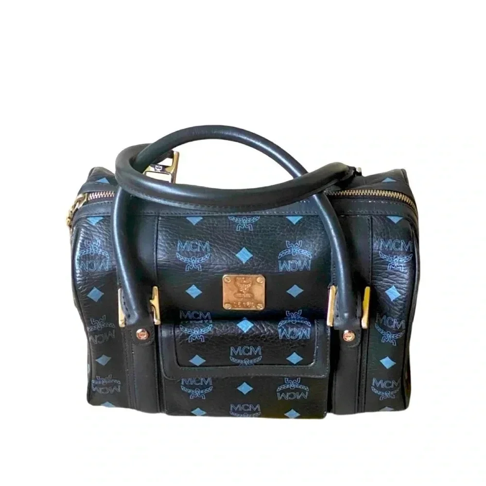 MCM Black Visetos Boston  Bag